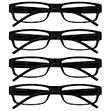 OPULIZE ACE Lesebrille für Damen und Herren - 4er-Pack - Schmaler Rechteckiger Rahmen - Komfort Federscharniere - Kratzfest - Schwarz UVR +2.00