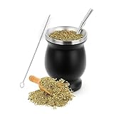 STOUCLA Mate Becher,Mate Tee Becher Set,mit Mate Strohhalm und eine Reinigungsbürste,für Mate Tee,schwarz