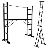 Daromigo Mehrzweckleiter 4x4, 4 in 1 Aluminium Leiter, klappleiter, Mobiles Gerüst, Anlegeleiter, Steigleiter Arbeitsbühne, Multifunktionsleiter Maximale Belastung 150 KG, Schwarz