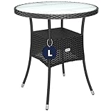 Casaria® Polyrattan Gartentisch 60cm Rund 5mm Sicherheitsglas Höhenverstellbar 80kg Belastbarkeit Wetterfest Terrasse Balkon Beistelltisch Tisch Schwarz