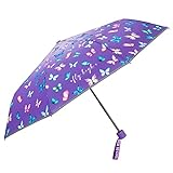 PERLETTI Violett Kinder Regenschirm für Mädchen - Kinderschirm Reflektierend mit Rosa Blau Schmetterlingen - Taschenschirm Kompakt Windsicher Sturmfest 7+ Jahre - Durchmesser 91 cm (Schmetterling)