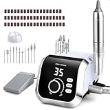 Nagelfräser für Gelnägel 45000 U/MIn, Professionell Fräser Nägel Elektrische Nagelfeile mit Fußpedal 45 Getriebestufen LCD Anzeige F/R Drehrichtung Pause Funktion für Gelnägel und Acrylnägel