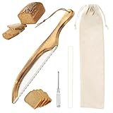 Brotmesser mit Holzgriff und Schutzscheide, gezackte Klinge für Baguettes und Brote