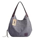 PB-SOAR Damen Mädchen Modern Canvas Shopper Schultertasche Handtasche Henkeltasche Hobo Bag Beuteltasche (Grau)