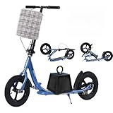 CXYTX Cityroller Tretroller Erwachsene 150 kg Tragkraft, 310mm Big Wheel Kids Scooter, Klappbarer Cityroller, Höhenverstellbar, Kickscooter für Erwachsene und Kinder, mit Handbremse,Blau