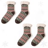 RAOPLA 2 Paar Socken Hausschuhe für drinnen und draußen, Damen-Slipper-Socken mit Anti-Rutsch-Griffen, dicke, flauschige Sherpa-Socken, warm, gemütlich, flauschige Bettsocken, Frauen für den Winter
