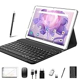2025 Neueste Tablet 10 Zoll,2-in-1 Tablet Mit Tastatur,5G Wifi Android Tablet Pc-128GB ROM(1TB TF),Bluetooth 5.0,Octa-core1.8Ghz,1080FHD,13MP+8MP Kamera,7000mAh,GMS-Zertifizierung,Typ-C/GPS/OTG-Silber