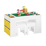 SoBuy KMB75-W Kindertisch mit 2 Stühlen Kindersitzgruppe mit Stauraum Spieltisch kinder multifunktionaler Aktivitätstisch für Kinder Kindersitzgruppe innen Kinder Tisch Stuhl Set Weiß