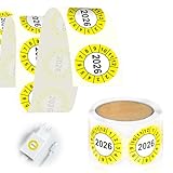 100 Stück Jahresprüfplakette 2026 Prüfplaketten 20 mm Gelb Prüfaufkleber Aufkleber Auf Rolle Vinylfolie Selbstklebend Prüfsiegel Wartungsetiketten Prüfplakette Leitern und Tritte für Prüfung