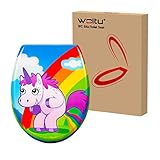 WOLTU WC Sitz mit Absenkautomatik,Toilettensitz Motiv, Toilettendeckel aus Duroplast, Stable Klodeckel Hochwertige Qualität Toilettenbrille,Antibakteriell Oval,Einhorn