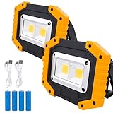 Saponhonix LED Arbeitsstrahler Wiederaufladbare,2 Stück USB LED Baustrahler 30W 2000LM,3 Lichtmodi,Tragbares Wasserdichter mit 2 Wiederaufladbare Batterien für Camping,Fischen,Werkstatt,Baustelle