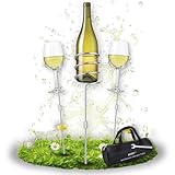 AERST® Weinflaschen-/Weinglas Halter | Edelstahl Outdoor Gadget – Höhenverstellbar | Getränkehalter Set (2 Glashalter + 1 Flaschenhalter) mit Tragetasche & Werkzeug | Rostfrei & stabil