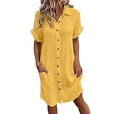 Generisch Musselin Kleid Damen Sommerkleid Kurzarm Midikleid Mit Knöpfen Strandkleid Wickelkleid Luftige Kleider Sommer Knielang Blusenkleid Blusenkleid Damen Lang Geeignet für Freizeit und Beruf