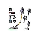 Zynet S9 Akku Staubsauger Kabellos, 45000Pa/500W/45Min Staubsauger mit KnickRohr, Wandladestation, Selbststehender Kabelloser Akkusauger mit Grünes Licht für Tierhaare Teppiche Hartböden