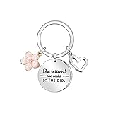 Fuqimanman2020 Schlüsselanhänger mit inspirierendem Zitat 'She Believed She Could So She Did', Geschenk für Tochter, Nichte, Schwester, Mädchen, Rosa Blume