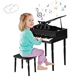 COSTWAY 30 Tasten Kinderklavier klassisch mit Notenpult und Sitzbank, Spielzeugklavier Mini-Musikspielzeug Tasteninstrument Ideal für Kinder von 3 bis 8 Jahren (Schwarz)