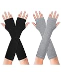 Becellen 2 Paar Lange Armstulpen, Thermo Gestrickte Fingerlose Handschuhe Warm Winterhandschuhe Dehnbar Handstulpen Pulswärmer mit Daumenloch Über für Damen Herren