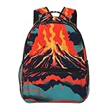 OdDdot Rucksack aus Segeltuch mit Vulkandruck, leicht, Reise, Tagesrucksack, Laptop-Rucksack für Damen und Herren, Schwarz , One size