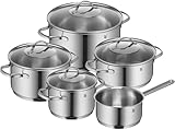 WMF Provence Plus Topfset Induktion 5-teilig, Kochtopf Set mit Glasdeckel für alle Herdarten, Kochgeschirr Set unbeschichtet spülmaschinenfest, Induktion Töpfe Set, Edelstahl Rostfrei, ohne Skalierung