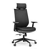 hjh OFFICE Profi Chefsessel Profondo F – Ergonomischer Stoff-Bürostuhl mit 3D Kopfstütze, 4D Armlehnen, Verstellbarer Sitztiefe & Lordosenstütze, Schwarz
