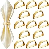 MEESOGA Serviettenringe Gold Metall Serviettenringe Set - 12Pack Elegante Halbrund Serviettenhalter Napkin Ring Serviettenschnallen Halter Tischdekoration für Hochzeit Abendessen Party Jubiläum