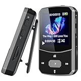 PINHUI MP3 Player Bluetooth 5.3 Sport 64GB mit 1,5 Zoll TFT Farbbildschirm, Mini Musik Player mit Clip, unterstützt bis 128GB SD Karte, mit unabhängiger Lautstärketaste, FM Radio, Schrittzähler(Black