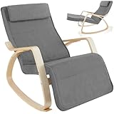 tectake® Schaukelstuhl mit Polster Auflage, Relaxsessel,Liegestuhl, Sessel für Wohnzimmer, Schaukelsessel, Stillsessel für Babyzimmer, Fernsehsessel bequem, Schaukel Liege mit Fußsstütze - hellgrau