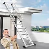 WhamtL Dachbodentreppe Teleskop-Dachbodentreppe mit Handlauf, Klappbare Gerade Dachbodentreppe für Dachfensterausstieg, Schwere Aluminium-Dachbodentreppe, Platzsparend(7 Step-225cm (7.4ft))