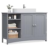 VASAGLE Waschbeckenunterschrank, Unterschrank, Badezimmerschrank, extra lang, 30 x 90 x 60 cm, 2 Türen, Badschrank, offene Fächer, höhenverstellbare Ablagen, Taubengrau BBC410P36