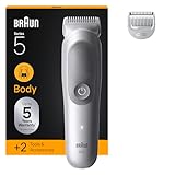 Braun Bodygroomer Series 5, Elektrischer Körperrasierer Herren mit 2 Zubehörteile, Kabelloser Trimmer für Intimbereich und Körper, 100 Min Akku, Wasserdichter Körperhaartrimmer, BG5500, Grau
