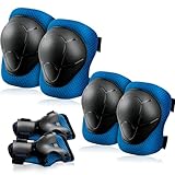 Knieschoner Kinder Schoner Inliner Protektoren: [6er Set] Schützer Inline Skates Knieschützer Skateboard SchutzausrüStung Knie und Ellenbogenschützer für Kinder (Schwarz und Blau, Small(3-8 Jahre))