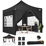 COBIZI Pavillon faltpavillon 3x3 wasserdicht stabil Winterfest,Outdoor faltbar partyzelt，gartenpavillon mit 4 Seitenteilen und 4 Sandsack und Laufradtasche, Schwarz