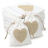 WEFINEST 30 Stück Jutesäckchen Mit Kordelzug, 8 × 10cm Stoffbeutel Mit Kordelzug, Kleine Säckchen Mit Herz, Kleine Säckchen Zum Befüllen, Geschenktasche Mit Kordelzug Für Geburtstag Hochzeit