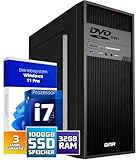 GMR Ultra Max Desktop PC - Intel i7, Windows 11 Pro, 32GB RAM, 1000GB SSD, USB 3, WiFi, Bluetooth, Office PC Mit DVD, Cardreader, 3 Jahre Garantie - Desktop PC Windows 11 - Sofort Einsatzbereit