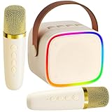 BONAOK Mikrofon Karaoke Maschine 2 Mikrofon, Bluetooth Karaokemaschinen für Kinder Erwachsene, Tragbarer Karaoke-Player Mikrofon zum Aufladen, Kinder Elektronisches Spielzeug (Beige)