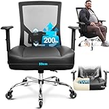 MELOKEA Bürostuhl 200 kg, Extra großes Sitzkissen mit Federkern & PU-Oberfläche, Leise Gummirollen, Verstellbare Lendenwirbelstütze, Stufenlose Neigungsverriegelung, Ergonomischer Bürostuhl XXL