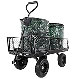 Lemodo Gartenwagen aus Stahl mit Laubsäcken und Gummireifen, 300 kg Tragkraft, Ladefläche 96,5 x 53 x 22 cm, Anhänger mit Kupplung für Rasentraktor ideal für Laub, Gartenabfälle, Holz und Gartenarbeit