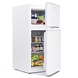 Upstreman 84L Kühl Gefrierkombination, Kühlschrank mit Gefrierfach oben, 39dB Leise und LED Beleuchtung，Kleiner Kühlschrank mit 2 Wechselbare Tür, TM84 Weiß