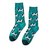 Dunkelgrüne Socken mit Kuh Motiv Lustige Verrückte Socken für Männer und Frauen Geschenksocken Unisex Einheitsgröße 36-43 Crew Socks 1-Paar…