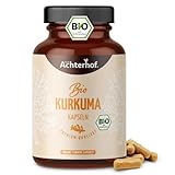 Kurkuma Kapseln Bio | 180 Stück | 4800mg Kurkuma pro Tagesdosis | frisch gemahlene Kurkumawurzel in Bio-Qualität | vegane Kapselhülle | vom Achterhof