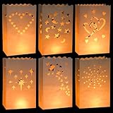 36 Stück Lichttüten, Weiß Lichtertüten,Herz, Sterne, Mond, Sonne, Doppelte Liebe, Feuerwerk, Schmetterling, Kerzentüten Papierlaternen für Birthday, Hochzeit, Weihnachtsfeier (26 x 15 x9cm)