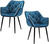 Küche Esszimmer Möbel Stühle Samt Esszimmerstuhl 2er Set Modernes Wohnzimmer Schlafzimmer Küchensessel Metallbeine Lounge Chair Home Chair (Color : Blue, Size : Black Feet)