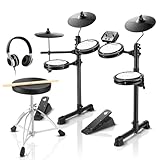 Donner DED-80 E-Drum-Set, E Schlagzeug leises Mesh Kit mit 180 Sounds, mit robusten Pedalen, Drum-Thron, Sticks, Kopfhörer inklusive, leicht und tragbar 40 Melodic Lektionen