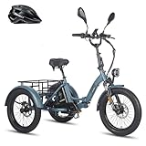 Fafrees 2025 F20 Mate E-Bike Dreirad 48V 1008WH 20 Zoll [ Offiziell ] 65N.m Ebike Damen Herren, Elektro Dreirad Fahrrad für Erwachsene - Update (Hintere Lastenkorb, Blau)