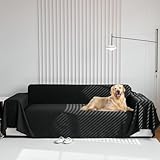 JUNLEBUYI überwurfdecken Für Sofa, Chenille Couchdecke überwurf Sofaüberwurf Mit Fransen Sofadecke überwurf rutschfest Couch Decken überwurf Sofa Schutz Für Hunde Haustiere (Schwarz,180 * 340cm)