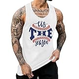 Baseball 3D-gedruckte, lässige, lockere Sommer-Bequeme Weste für Herren für den Outdoor-Urlaub Lange Für Leggings Schwarzes Tank Top (White, XL)