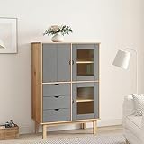 YITHOPI Highboard OTTA Braun&Grau Schlafzimmer-Schränke für Diele Küche 85x43x125 cm Massivholz Kiefer
