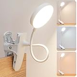 Colexy Bett Lampe Weiß Leselampe Kinder mit Touch Dimmbar, 360° Flexibel LED Klemmlampe 3 Farbe 5 Helligkeit Augenschutz, USB Bettlampe Schreibtischlampe für Studieren Arbeiten Schlafsaal