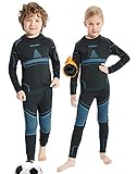 NOOYME Funktionsunterwäsche Kinder Skiunterwäsche Kinder Thermounterwäsche Kinder Atmungsaktiv & Hautfreundlich Sportunterwäsche Kinder Fussball,Schwarz-blau (128/134) 130-135cm