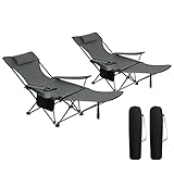 WOLTU 2er Set Campingstuhl klappbarer, Klappstuhl Liegestuhl für Outdoor, Angelstuhl Sonnenstuhl ultraleichter mit Armlehnen und Getränkehalter Grau CPS8148gr-2